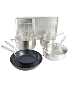 Babish 12 Piece Stainless Steel, Carbon Steel, &amp; Aluminum Essential Cookware Set