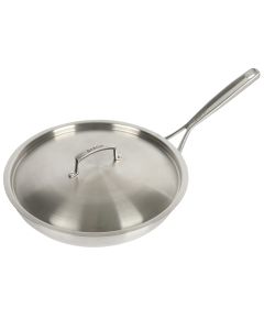 Babish 12.5 Inch Stainless Steel Tri-Ply Double Riveted Fry Pan with Lid in Silver