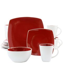 Gibson Home Soho Lounge 16 Piece Soft Square Stoneware Dinnerware Set in Red and White