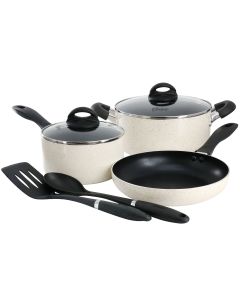 Oster Clairborne 7 Piece Nonstick Aluminum Cookware and Kitchen Tool Set in Linen