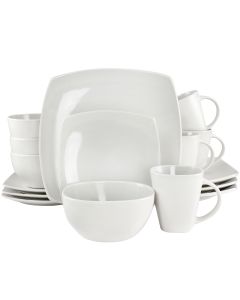 Soho Lounge Bright Shell 16 Piece Square Stoneware Dinnerware Set in Shell White